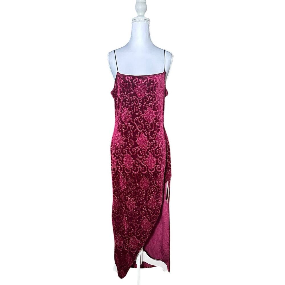 Velvet Burgundy Baroque Spaghetti Strap Y2K Split Maxi Gothic NWT Large Dress